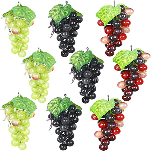Lnhgh 9er-Pack Weinreben Künstlich, Künstliche Trauben Deko Künstliche Weintrauben, Lebensechte Traube Deko, Früchte Tischdekoration Hängende Ornamente