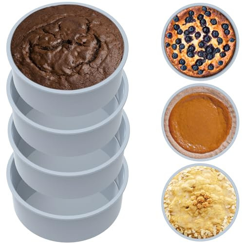 4 stampi rotondi in silicone per torte da 16 cm, antiaderenti, per friggitrice ad aria, in silicone per uso alimentare, accessori per la preparazione del pane per la cottura a strati di cottura per