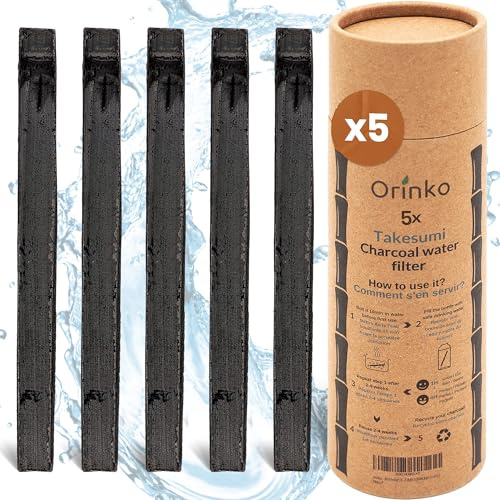 ORINKO® Binchotan ekologiskt aktivt kol vatten x 5 - kraftfull naturlig filtrering upp till 1 L/pinne genom filtrering - bambutakesumi - ekologisk renare för karaff, fontän, flaska