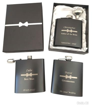Personalised Hip Flask for Wedding Favor Gift - Stainless Steel flasks for Best Man/Groomsman/Usher/Any Name/Any Date