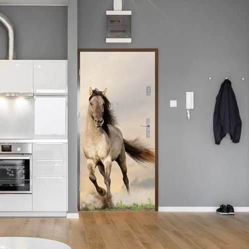 Türtapete Selbstklebend Prärietier Pferd 90 X 200 Cm Türaufkleber 3D Türposter Selbstklebend Wandbild Fototapete Türfolie Poster Tapete - Kinderzimmer Wohnzimmer Küche Schlafzimmer Tür Fotos 0