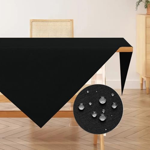 AooHome Tischdecke Abwaschbar, Schwarz Tischdecken 80x80cm Leinen-Optik Tischtuch aus Polyester Wasserabweisend mit Lotuseffekt, Dauerhaft Kratzfest für Wohnzimmer, Esszimmer, Balkon, Garten