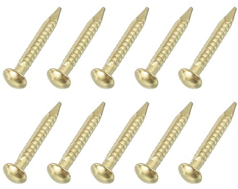 sourcing map 50Pcs Small Hardware Nails, 1.2 x 8mm Brass Round Head Nail Common Finishing Nail for Household Woodworking Picture Hanging DIY Projects, Gold