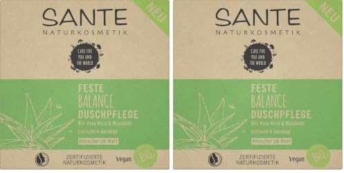 SANTE Feste Duschpflege, Umweltfreundliche und feuchtigkeitsspendende Duschpflege, Geeignet für jede Haut, Mit Bio-Aloe Vera und Mandelöl, 1 Stück (Packung mit 2)