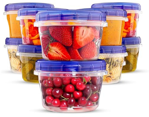 XpressPak Recipientes de plástico para alimentos con tapas giratorias – (16 onzas) – [10 unidades] – Contenedores de almacenamiento de alimentos para llevar – Apto para microondas, congelador y