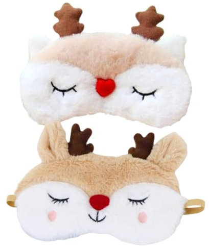 Niedlich Weihnachten Hirsch schlafmasken Set Augenabdeckung Cartoon Tier Augenbinde für Mädchen Jungen Damen Reisen Nickerchen