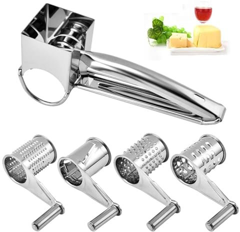 MZBDYYF Mini rallador de Queso Giratorio de Acero Inoxidable - Molinillo de Arranque a Mano con 4 cepillos para una fácil Limpieza - Herramienta portátil para Queso, Frutas y más