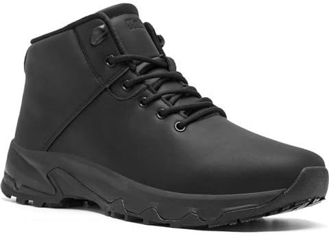 SHULOOK Non Slip Work Boots for Men Slip Resistant Shoes Waterproof Food Service Chef Kitchen Restaurant Working Boots Casual Leather Ankle Boot Outdoor Walking Booties Black Size 10