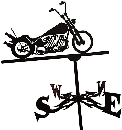 Wetterfahne aus Metall, schwarze Flügel, Retro-Motorrad-Form, Wetterhahn-Indikator für den Außenbereich, Garten, Bauernhof, Terrasse, Hof, Dachdekoration, Wetterfahnen