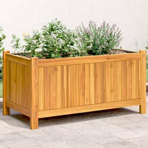 FIRBNUS Jardinera con Forro Arriate Exterior Macetero Caja de Flores Jardinera para Balcón Jardineria Maceteros Patio Terraza Balcón Marrón 80x42x40 cm Madera Maciza de Acaci