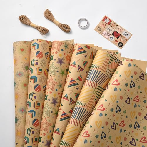 Carta Regalo Compleanno 70x50 cm Set 6 Fogli Carta Regalo Stelle