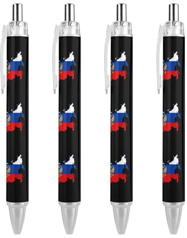 FJQWKLF Russischer Adler, Karte von Russland, niedliche Kugelschreiber für Damen und Herren, einziehbarer 0,5-mm-Kugelschreiber zum Arbeiten, 4 Stück