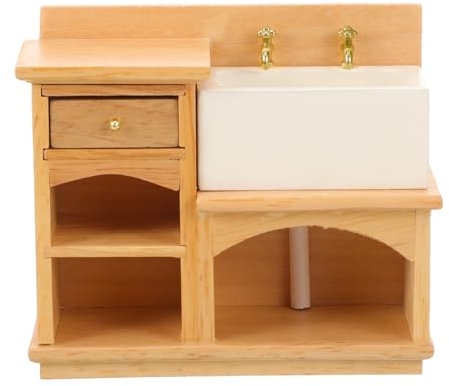 BESPORTBLE Miniatur Küchenmöbel Armatur Für Puppenhaus Holz Waschbecken Dekoratives Badezimmer-zubehör Für DIY Szenen