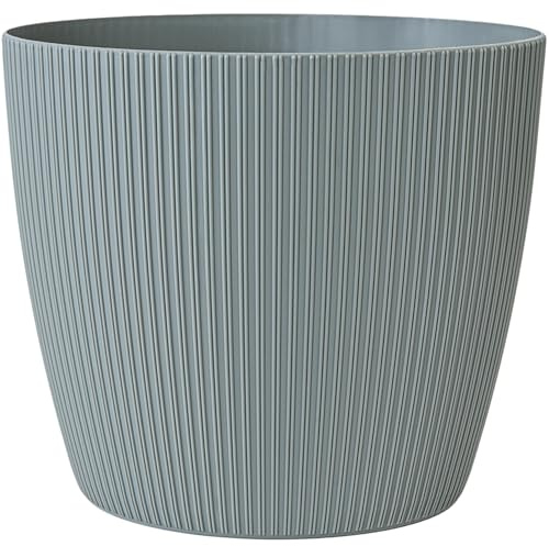 KONZEPT Blumentopf groß, grau, gerillte Struktur 30cm, Übertöpfe für Zimmerpflanzen aus Kunststoff ideal für Wohnzimmer, Küche und Balkon