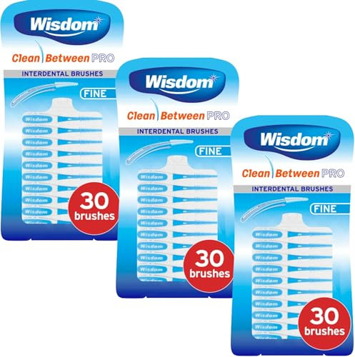 Wisdom Clean Between Pro Interdental Brushes Fine Blue – 3 Packs of 30 (Total 90 Brushes) – Dentist Recommended Floss Alternative for Plaque Removal & Gum Health