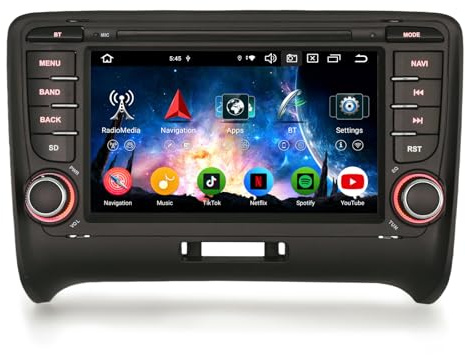 Erisin 8-Núcleo 4GB+64GB 7 Pulgadas Android 14 Radio Coche Pantalla para Audi TT MK2 Estéreo Autoradio Bluetooth Soporte Navegador GPS CarPlay inalámbrico Android Auto WiFi 4G DSP Dab+ USB RDS Canbus