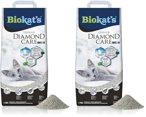 Biokat's Diamond Care Classic Katzenstreu ohne Duft - Feine Klumpstreu aus Bentonit mit Aktivkohle und Aloe Vera - 1 Sack (1 x 10 L) (Packung mit 2)