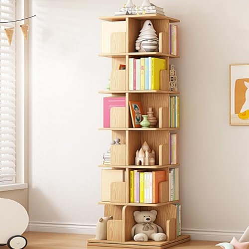 Drehbares BüCherregal Aus Massivholz Mit 4 Ebenen, Um 360° Drehbarer BüCherturm, Platzsparender Vertikaler BüCheraufbewahrungs-Organizer Mit Stabiler Konstruktion füR Zuhause Und BüRo, 6th floor