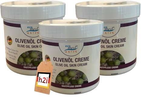 h2i Olivenöl Creme 3 x 250 ml – Mit Vitamin E & Ringelblume – Reichhaltige Pflege für Gesicht & Körper – Für trockene & empfindliche Haut – Made in Germany