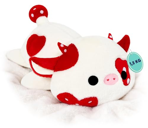 shownicer Gewichtstiere Kuh 1,8 KG Gewichtetes Kuscheltier Kuh Stofftier Großes Plüschtier Kawaii Kuh Plüsch Kissen Spielzeug Geschenk für Erwachsene Kinder 3+ Jahre (Rot, 50cm)