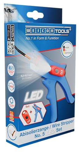 WEICON Abisolierzange No. 5 LED-Set, präzises Abisolieren von 0,2-6 mm², LED mit 3 Helligkeitsstufen, für dunkle Arbeitsbereiche