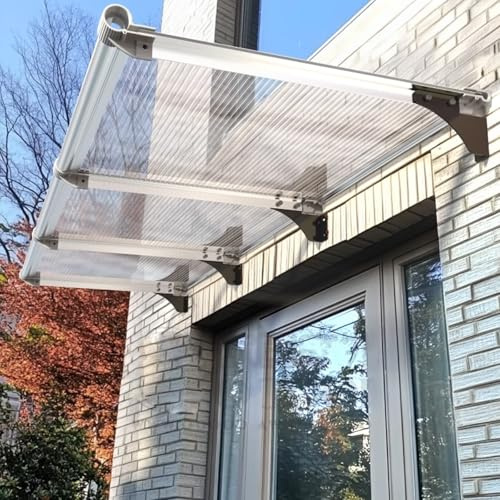 Geovne Grand Auvent de Porte d'Évier,Marquise en Polycarbonate de 5mm,Marquise Solaire Abri,Fenêtre d'Auvent,d'Entrée Résistante Toit Abri Contre la Pluie et UV Supports (90x280cm/35 x110)