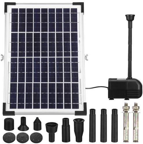 Happyyami Pompe à Fontaine Solaire 12w pour Bassin Extérieur Jardin, Panneau Solaire Inclinable, Pompe Submersible Résistante Aux Intempéries, Fontaine Décorative Écologique Fil