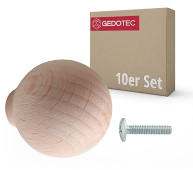 Gedotec Möbelknopf RICARDA Buche roh | 10 Stück Möbelknöpfe Holz Ø 23 mm | runde Schrankknöpfe und Schubladenknöpfe | Möbelgriffe für Kommode Schrank Schublade | inkl. Schrauben