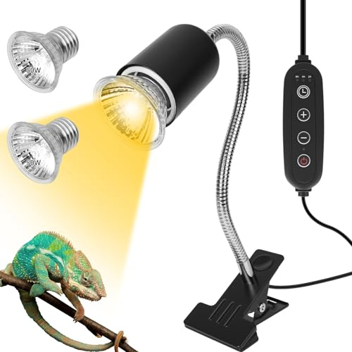 Lampada Riscaldante per Tartarughe, Morsetto Girevole a 360°Lampadas UVB per Rettili e Anfibio con 50W Lampadine Lampada Riscaldante Rettile con Interruttore Timer Regolabile per Lucertola, Serpente