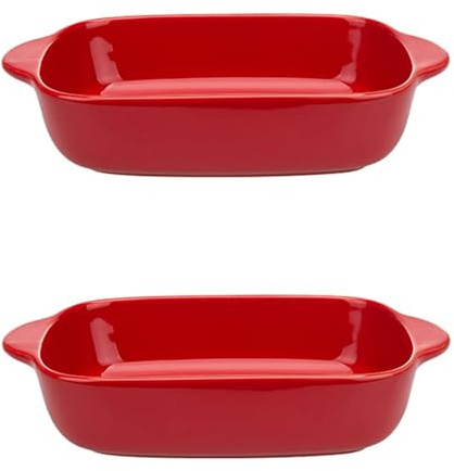 Pirofila da forno in ceramica, tortiera, 22 cm, piatti da forno in porcellana, piatto per torta, piatto antiaderente per quiche, set da 2, rosso