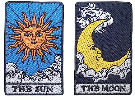 CLOVER INTER Sun and Moon Patch Iron on Patches Embroidered Badge Saw On for Jeans, Clothing, Bags, Jackets, Caps