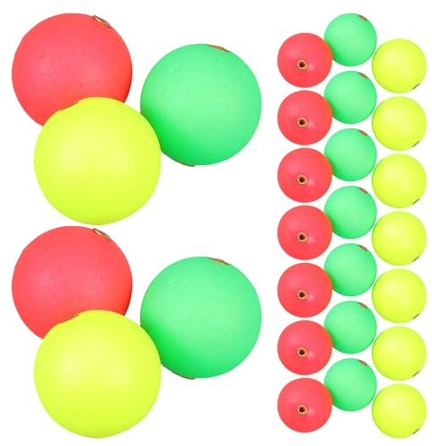 UKCOCO Bolas Flotantes de Pesca de Espuma 30 Piezas Diámetro 36 MM Colores Amarillo Rojo y Verde con Anillo de Cobre Reforzado Flotadores para Señuelos y Línea de Natación Equipo