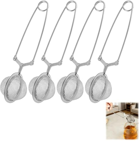 4PCS Boule à Thé, Boule A The Inox Avec Pince Pour Infusion The En Vrac Infuseur The Reutilisable Passoire Inox Alimentaire Pour The Herbes Epices Et Infusions Quotidiennes