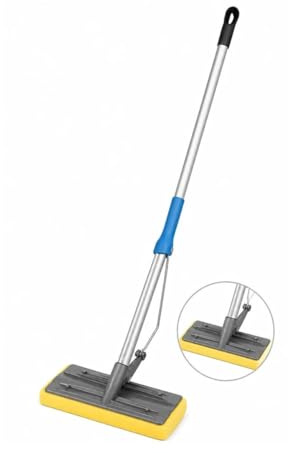 Self Wringing Sponge Mop, Flat Floor Cleaner with Long Handle, Super Absorbent Household Cleaning Mop for Tiles, Wood, Laminate & Kitchen Floors