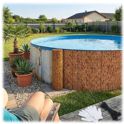 Bambuszaun Natur Schilfrohr Sichtschutz Garten 200cm 180cm 100cm 120cm 140cm hoch Wetterfeste Sichtschutzmatte, Outdoor Balkon Sichtschutzzaun Windschutz Gartenzaun(Brown,150x250cm)