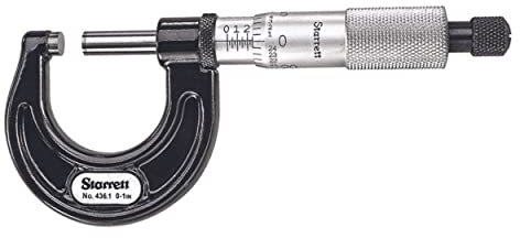 Starrett 436.1XRL-1 Outside Micrometre, Ratchet Stop, Lock Nut, Carbide Faces, 0-1 Range, 0.001 Graduation