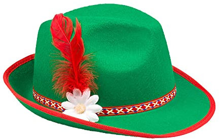 Boland 04034 - Hut Tirol, grün-rot, Filzoptik, mit Feder und Blüte, Fedora, Bayer, Bayerin, Tracht, Volksfest, Kostüm, Karneval, Mottoparty