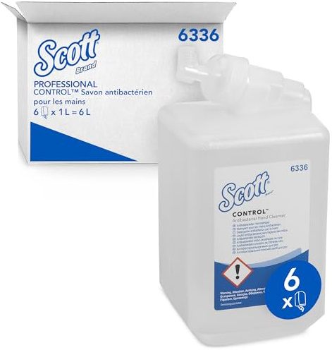 Scott® Controlâ„¢ Antibakterieller Handreiniger 6336, transparente hautfreundliche Handwaschlotion ohne Duftstoffe, 6 Handreinigerkassetten x 1 l, (insg. 6 l)