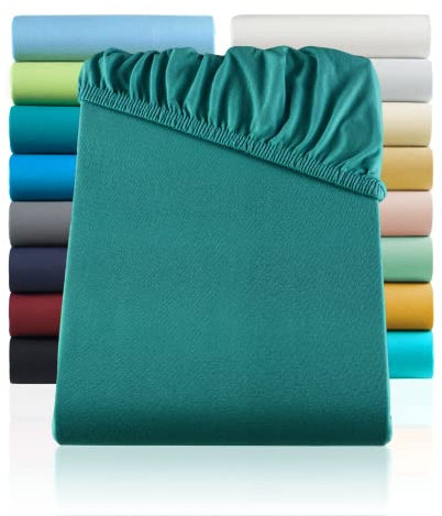 SHC by BaSaTex Jersey Spannbettlaken Bettlaken | Spannbetttuch Spannleintuch für Standard- und Doppelbettmatratzen aus 100% Baumwolle | 180x200-200x200 Farbe Petrol - Blau/Grün