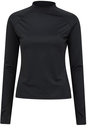 Mountain Warehouse Womens Long Sleeve Rash Vest - SPF50+ Sun Protection Ladies Rash Guard, Quick Drying Rash Top, Flat Seams, Stretchable - for Swimming, Jet Black Women's Size 14