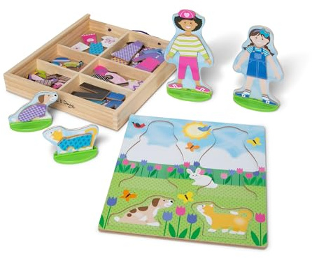 Melissa & Doug Best Friends Magnetic Dress-Up Dolls for 3 Year Olds | Kids Crafts Sets Girls & Boys | Outfit Wooden Doll Craft Kits for Kids Age 3+