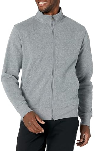 Amazon Essentials Sudadera de Forro Polar con Cremallera y Cuello Semicisne, Corte Estándar y Peso Medio Hombre, Gris Claro Mezcla, M
