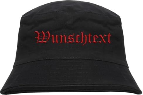 HB_Druck Fischerhut - Bucket Hat mit Wunschtext - Altdeutsch - Bestickt - S/M Stickfarbe: rot