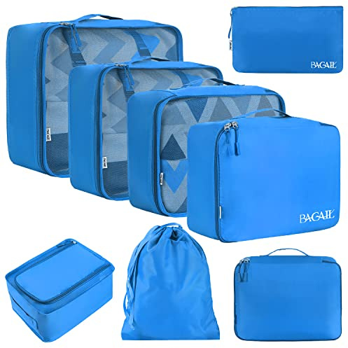 BAGAIL Cubi da Imballaggio per Valigia Set 8 Pezzi, Organizzatori Leggeri per Bagagli e Accessori da Viaggio, Blu