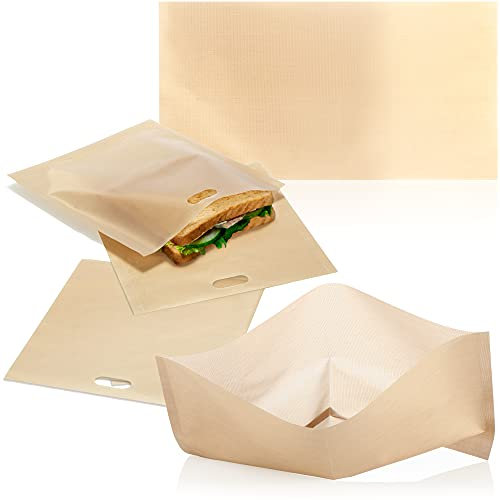 COM-FOUR® set da 5 pezzi di sacchetti per toast, sacchetti per toast riutilizzabili antiaderenti, per tostapane e griglie a contatto - lavabili in lavastoviglie (5 pezzi - beige 32x16,5 cm 16,5x16 cm)
