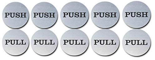 Be The Bestest 2 Inch Round Push Pull Door Signs (Brushed Silver) 304 Grade Stainless Steel (Pack of 5)