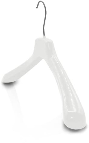 Kiroplast 15 Kleiderbügel Schulterhaken Jacken Mäntel Kleider Schulter Breit Glänzend 42cm (Glänzend Weiß - Silberner Haken)