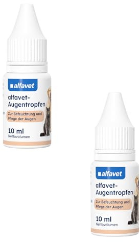 Alfavet-Augentropfen | Doppelpack | 2 x 10 ml | Augenpflege für Hunde & Katzen | Befeuchtung der Augen durch feuchtigkeitsspendende Eigenschaften | Mit Hyaluronsäure & Beta-Glucan