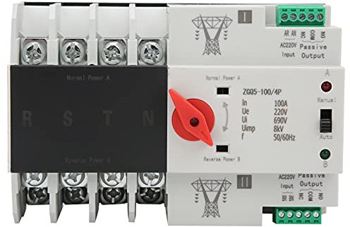 DEWIN Interruptor de Transferencia Automática,4P 220V 100A ATS Conmutador de Transferencia Automática de Doble Potencia Interruptores Selectores Eléctricos(ZGQ5-100)