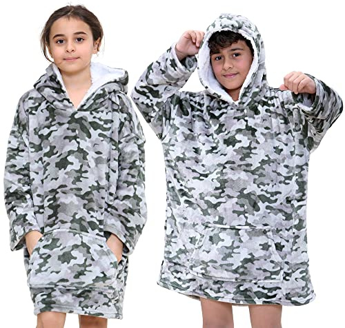 A2Z 4 Kids Girls Boys Oversized Hoodie Camouflage - Snuggle 952 Camo Charcoal One Size